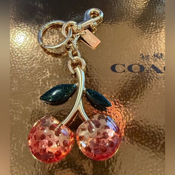 Coach Signature Double Cherry Bag Charm Key Ring NWOT - Picture 10 of 11